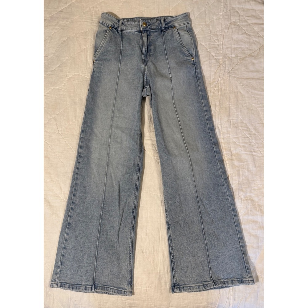 Michael Kors Womens Size 6 Light Wash High Rise Wide Leg Pintuck Denim Jeans